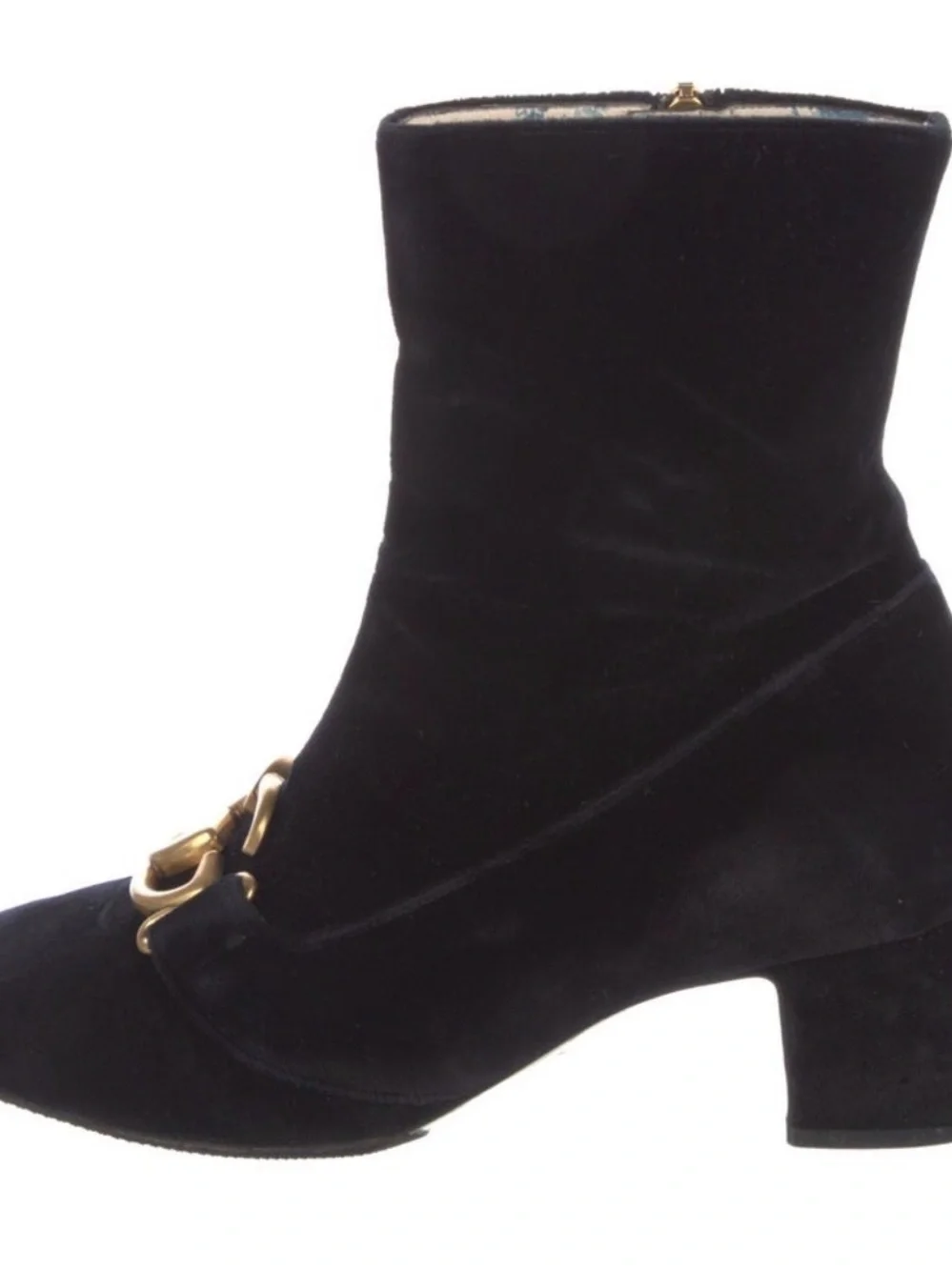 Gucci Black Velvet Ankle Boots with Gold Double GG - Picture 3 of 5